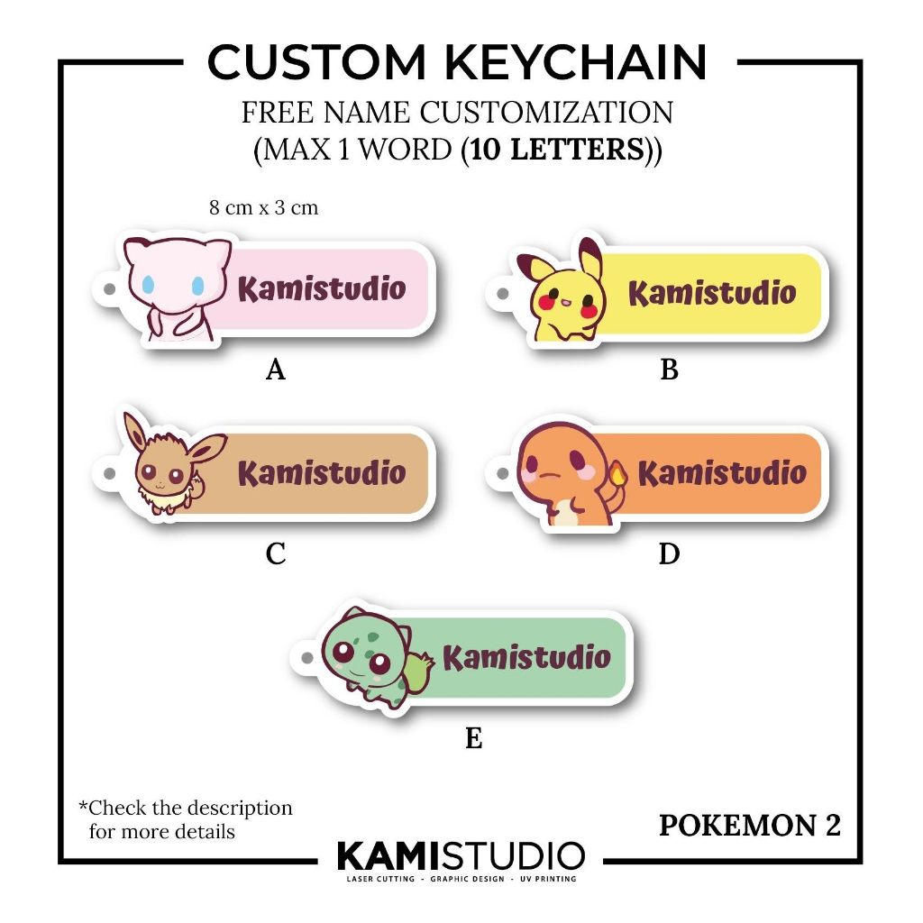 พวงกุญแจ GUNGAN POKEMON | POKEMON KEYCHAIN CARTOON | POKEMON THEME KEYCHAIN / CHILDRENS BAG HANGER / CHILDRENS LUNCH BAG HANGER / FREE NAME INPUT / POKEMON KEYCHAIN / PIKACHU