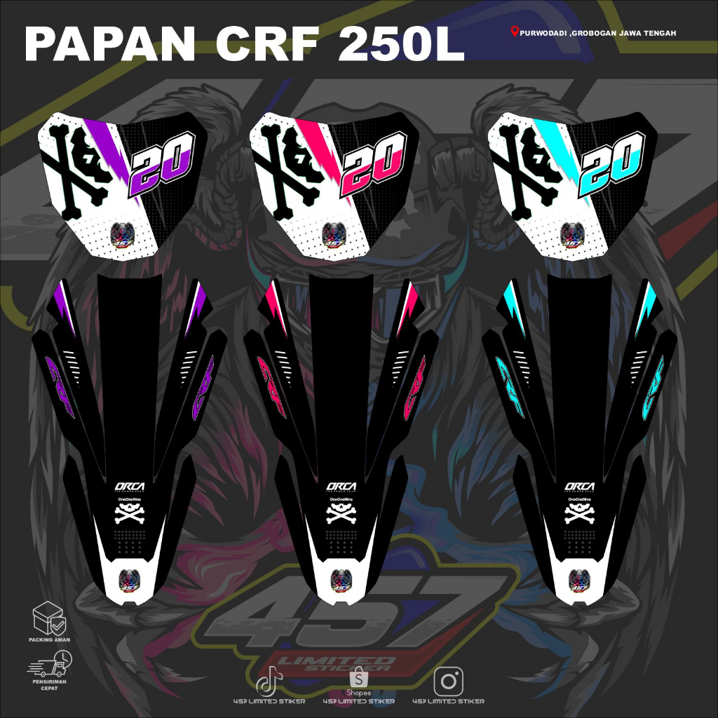 บอร์ดและสติ๊กเกอร์ CRF 250L DECAL 1 แพ็คเกจสามารถประกอบด้วยชื่อและหมายเลข
