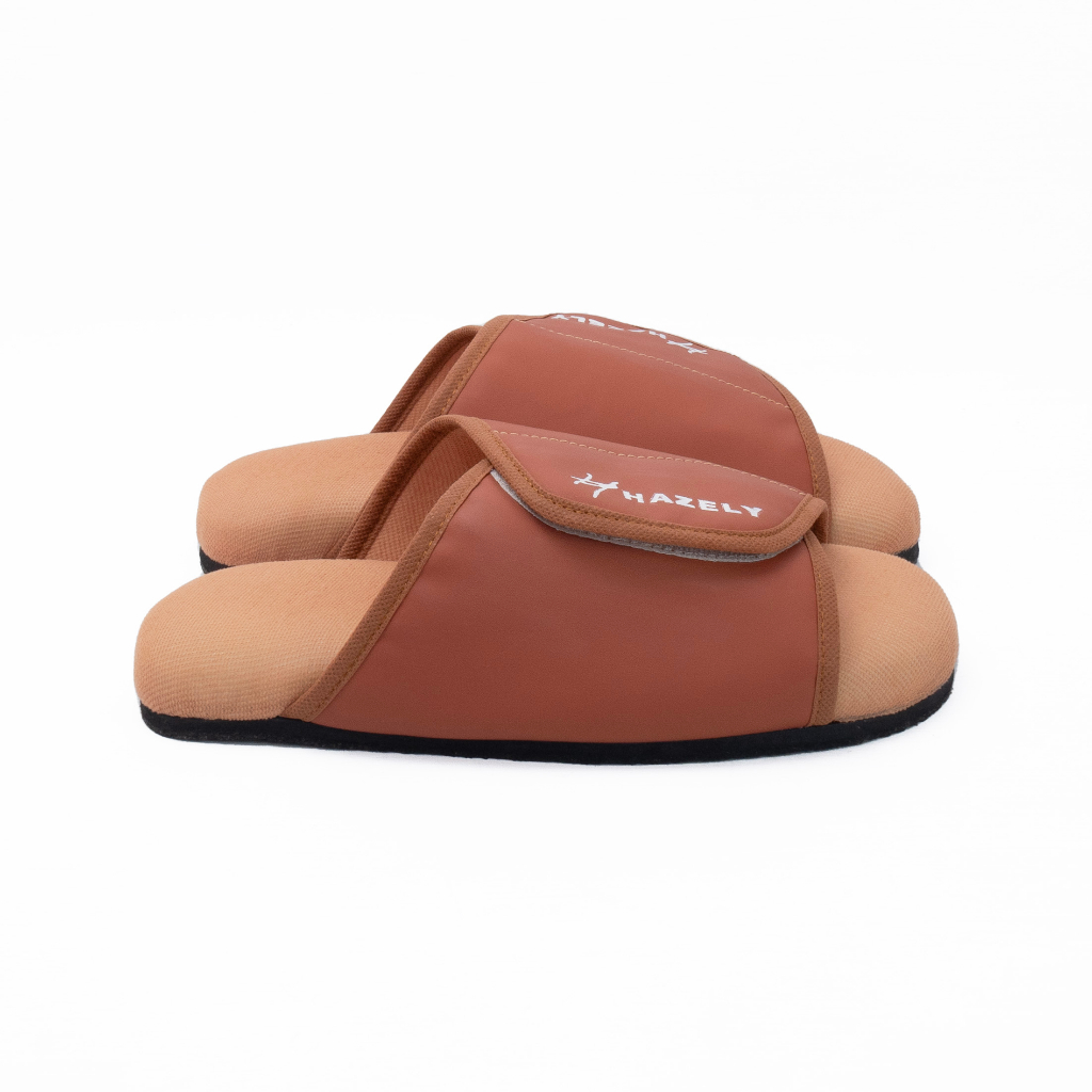 Hazely - รองเท้าแตะเพื่อสุขภาพเบาหวาน Super Soft Velcro Slop - Brick Brown
