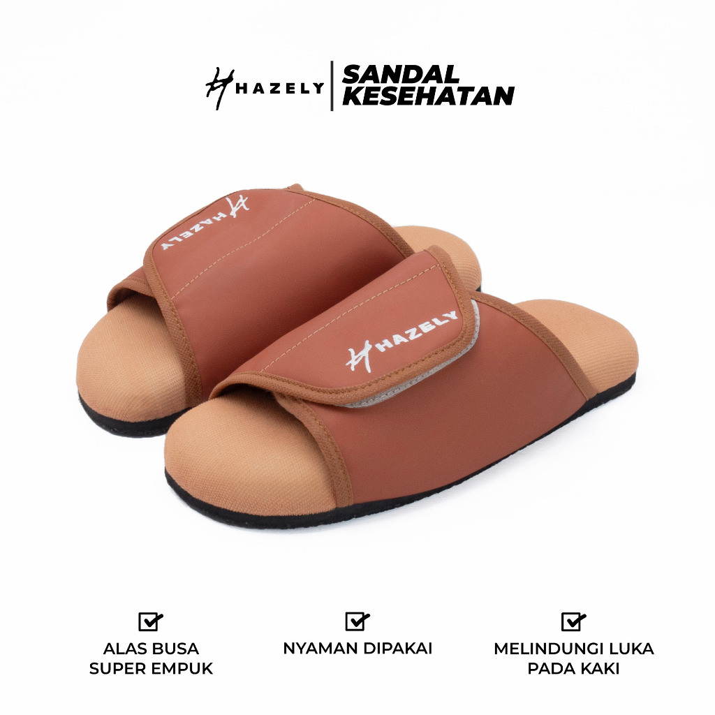 Hazely - รองเท้าแตะเพื่อสุขภาพเบาหวาน Super Soft Velcro Slop - Brick Brown