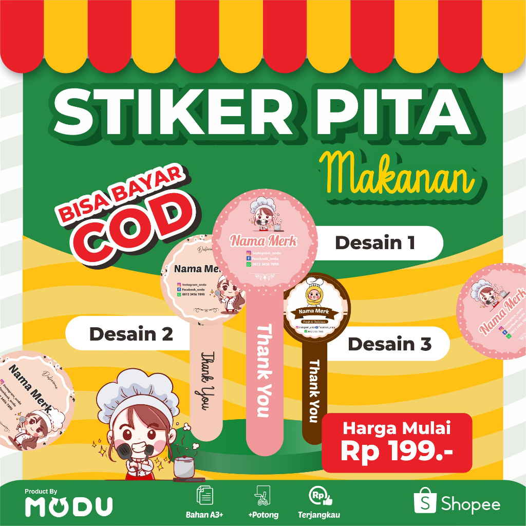 FOOD RIBBON SEAL STICKER ฟรีดีไซน์แบบกําหนดเองสีเต็ม TEXT