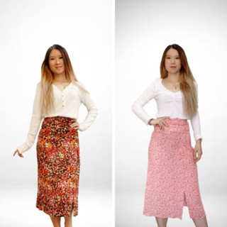 H&amp;m ชุดเดรสกระโปรง ผ่าข้าง ลายดอกไม้ สไตล์ดั้งเดิม