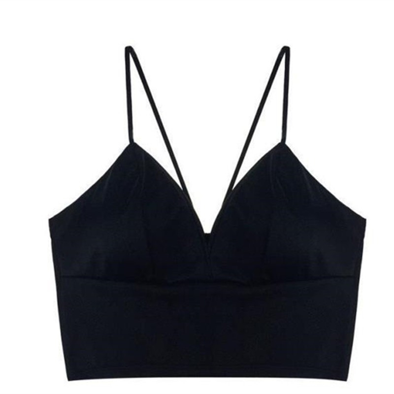 KHAEBEAUTY เสื้อกล้าม Crop Top Bra V Push Up เซ็กซี่ธรรมดา Bralette Gym โยคะซาตินวัสดุ BR068