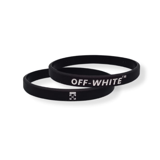 Hitam Men& 39;s สร้อยข้อมือยางสีดํา Off White Sport Bracelet