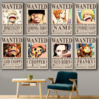 โปสเตอร์ไม้ Sakazuki WANTED BOUNTY MONKEY D LUFFY RORONOA ZORO SANJI MUGIWARA CREW ONE PIECE