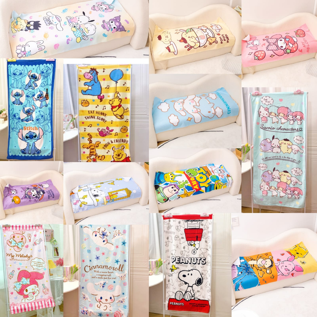 ผ้าเช็ดตัวขนาดใหญ่ Snoopy Pompompurin My Melody Hello Kitty Sanrio Kuromi Toy Story Kuromi ผ้าเช็ดตั