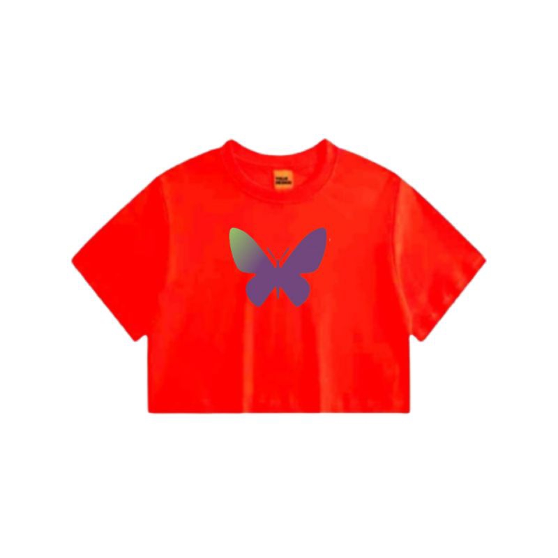Merah Mola,basic Crop Top สําหรับเด็กผู้หญิงอายุ 1-11 ปี/เสื้อยืดครอปเด็กสมัยใหม่/ผีเสื้อสีแดง