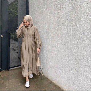 MIDI DRES HAZEL POLO LINEN PREMIUM TALI PINGGANG Zee