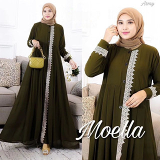 Gamis MOELLA DRESS MC M L XL XXL LD 110 ชุดเดรสลูกไม้ หรูหรา สีดํา สีเหลือง สําหรับผู้หญิง