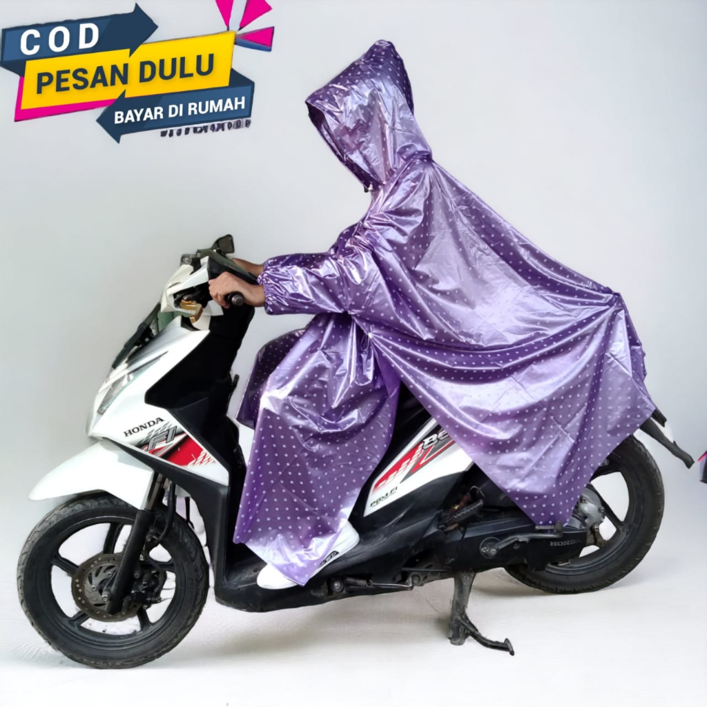 POLKADOT RAINCOAT MADE OF PVC MATERIAL สําหรับผู้ชายและผู้หญิงพร้อมแขนเสื้อ