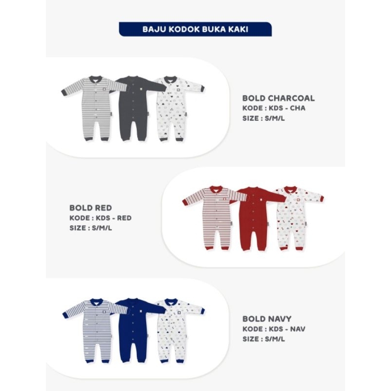 FLUFFY ชุดจั๊มสูทเด็ก BOLD Series 3 ชิ้น ไซส์ SML 3-12 เดือน เปิด / ขาปิด / ชุดนอน / KDS KDSK