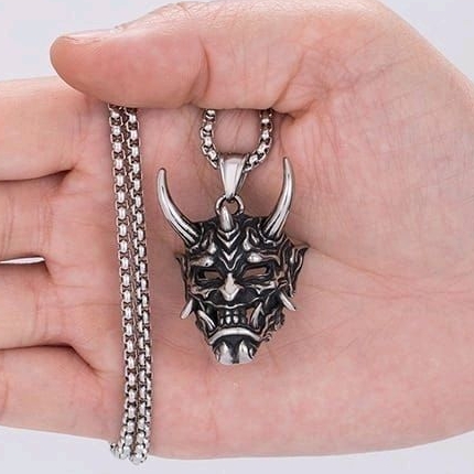 สร้อยคอพังก์เกาหลีอินเทรนด์ Oni Devil Horn Demon Ogre Simple Gothic สไตล์สแตนเลส