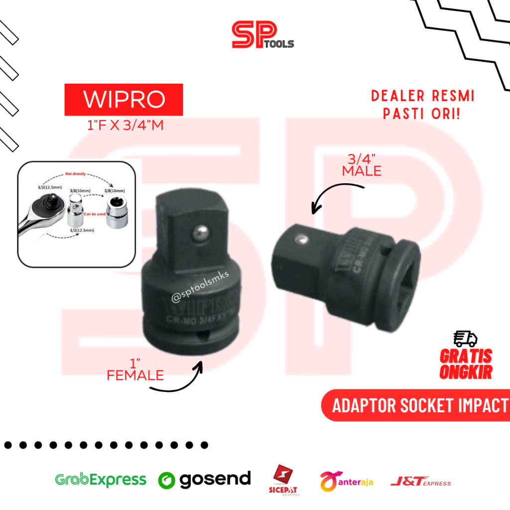 WIPRO 1" X 3/4" / 1 INCH ถึง 3/4 อะแดปเตอร์ซ็อกเก็ต IMPACT