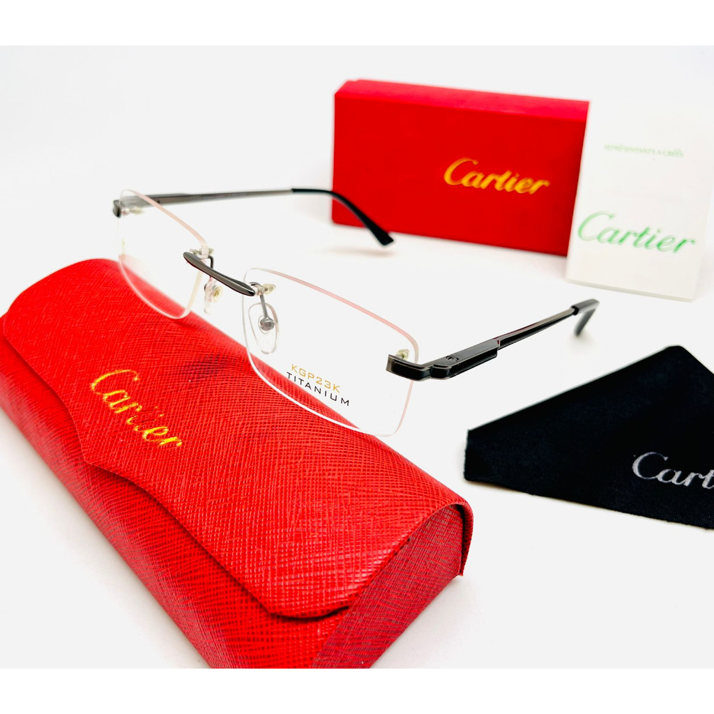 Cartier กรอบแว่นตา แบบสว่าน 82000995 ชุดดํา แบบเต็ม