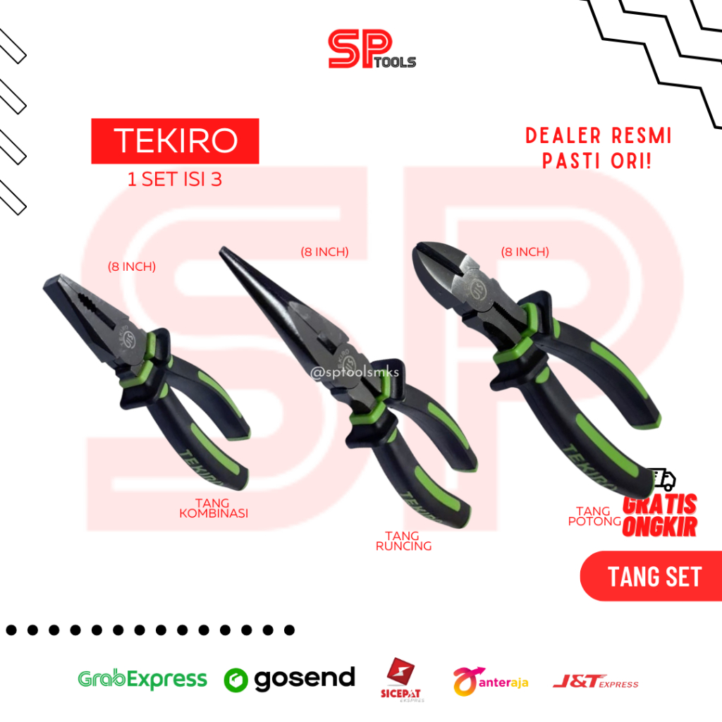 TEKIRO COMBINATION PLIERS SET 8" + CUTTING PLIERS 8" + SHARP PLIERS 8"
