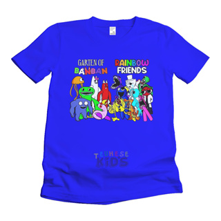 (ฟรีชื่อ) เสื้อยืด ผ้าฝ้าย พิมพ์ลายตัวอักษร GARTEN OF BANBAN VERSUS RAINBOW FRIENDS สีรุ้ง สําหรับเด็ก