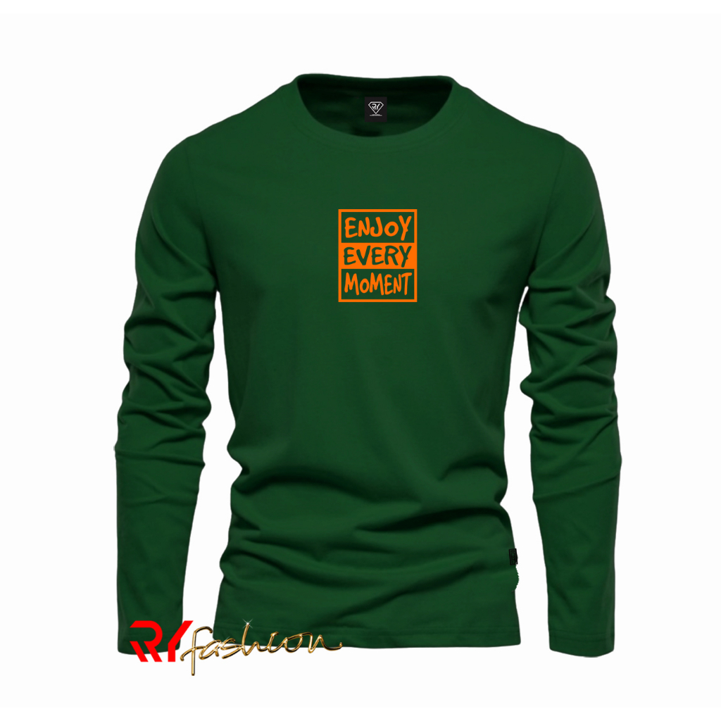 Ry Fashion - Enjoy Every Moment เสื้อยืดแขนยาว Orange Motif Premium Distro เสื้อยืดสําหรับผู้ชายและผ