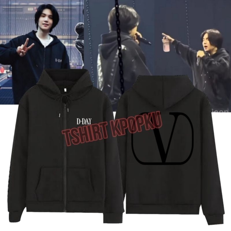 Suga agustd d-day V_L เสื้อแจ็คเก็ต HOODIE มีซิปขนาดใหญ่โดยไม่ต้องเขียน