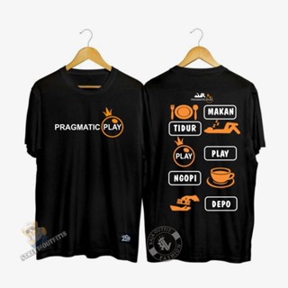 เสื้อยืด ผ้าฝ้าย พิมพ์ลาย Distro Pragmatic Play Motif 2 Eating Sleep Zeus Sablon