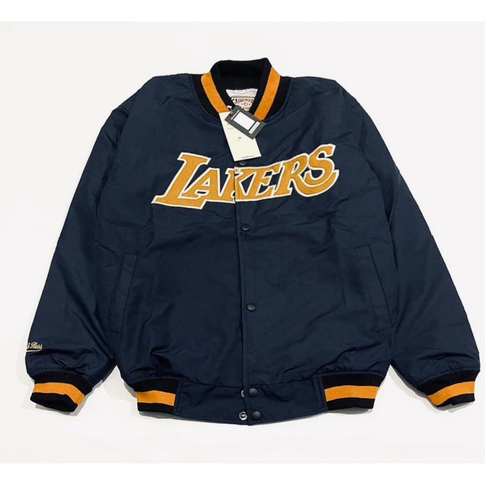 VARSITY BASEBALL BOMBER JACKET - LAKERS NAVY FONT EMBROIDERED JACKET ผู้ชายผู้หญิงต้นฉบับ