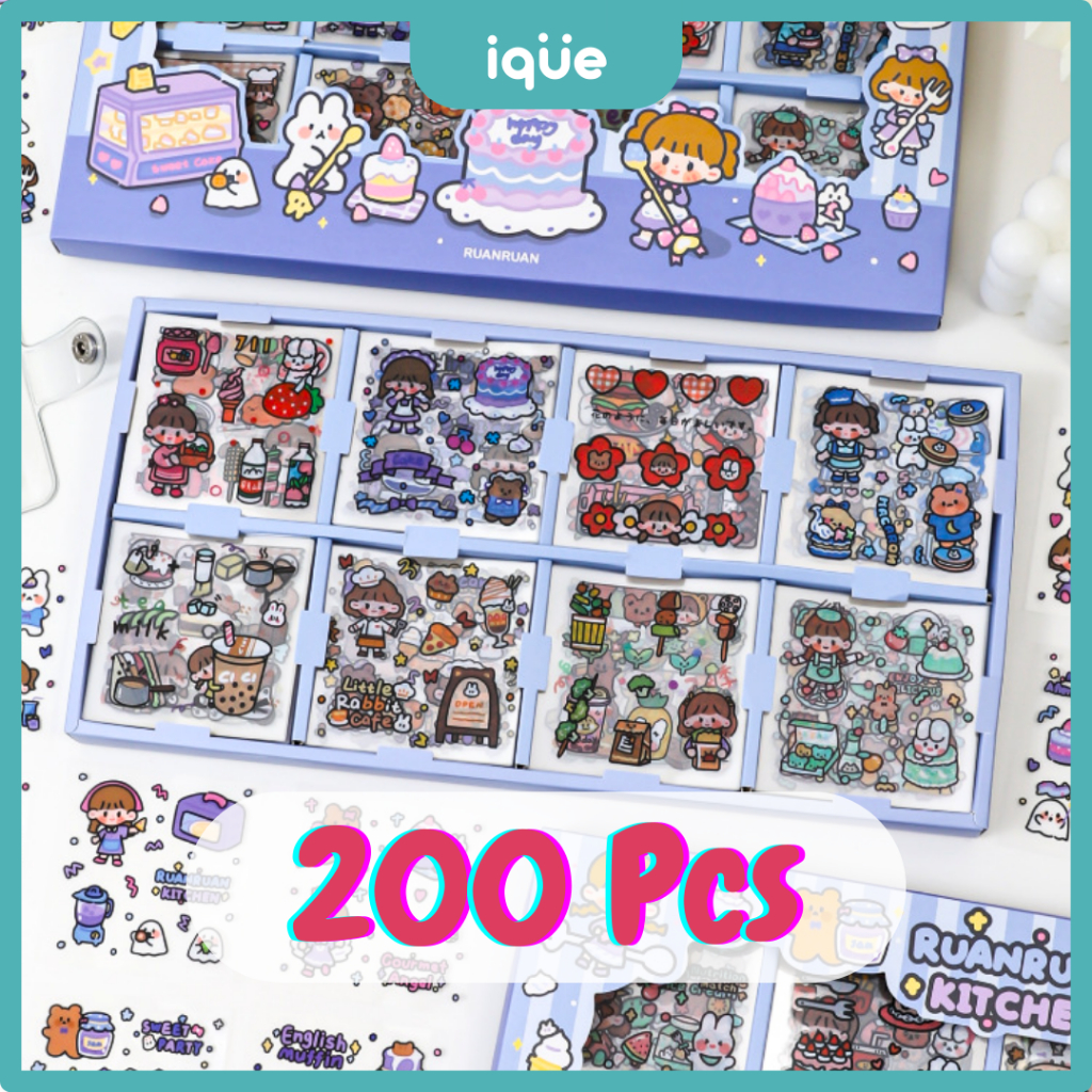 IQUE 200 แผ่นสติ๊กเกอร์ PVC ลายการ์ตูน สติ๊กเกอร์กันน้ํา 100 ชิ้น สติ๊กเกอร์ PVC 200 ชิ้น หลากสี