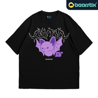 Bearstix - Kaos เสื้อยืดลําลอง แขนสั้น คอกลม พิมพ์ลาย Joyful Bat สไตล์สตรีท โอเวอร์ไซซ์ สําหรับผู้ชาย และผู้หญิง