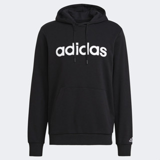 Adidas Essentials French Terry Linear เสื้อแจ็คเก็ต มีฮู้ด สีดํา GK9064 ของแท้