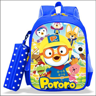 กระเป๋าเป้สะพายหลัง กระเป๋านักเรียน พิมพ์ลาย Pororo and Friends คุณภาพพรีเมี่ยม พร้อมกล่องดินสอ สําหรับเด็กอนุบาล