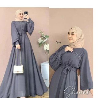 Gamis SHANAS DRESS JP M L XL XXL ชุดเดรส สไตล์มะกอก สีเทา ไม่มีชุดเดรส HIJAB DRESS เหมาะกับปาร์ตี้มุสลิม สไตล์เกาหลี สําหรับผู้หญิง ผู้หญิง