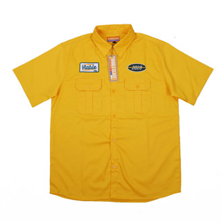 เสื้อเชิ้ตทํางาน แขนสั้น คอกลม ลาย CLASS YELLOW CHAMPION UNISEX แนววินเทจ