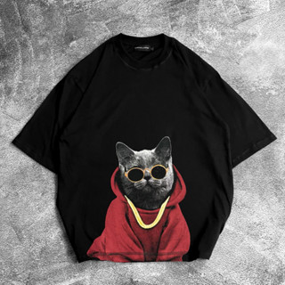เสื้อยืด MERAH Oversize ลายแมวสีแดง