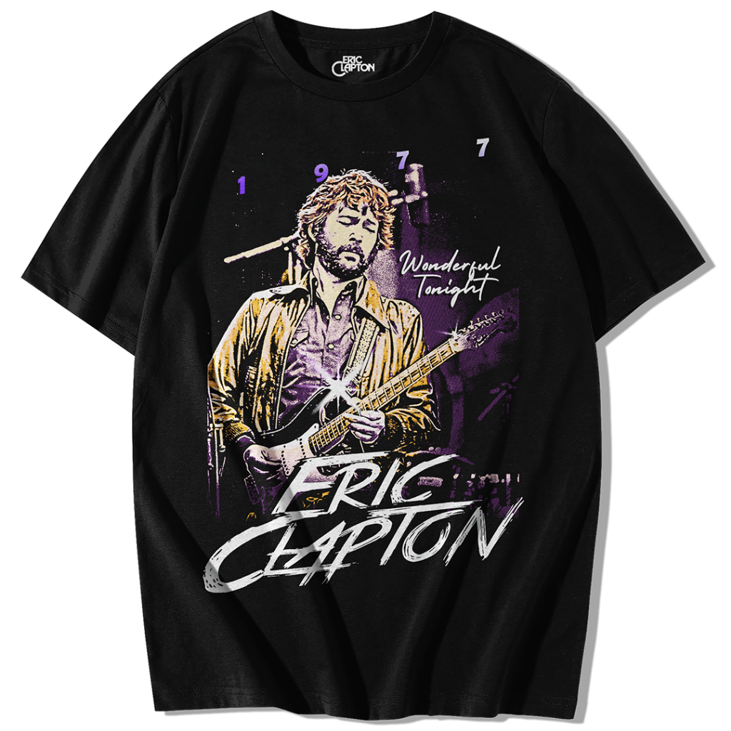 Hitam Eric Clapton Band Music เสื้อยืดผู้ชายผู้หญิง สีดํา