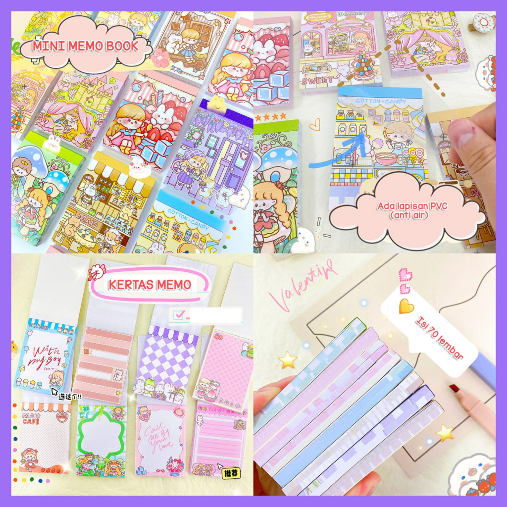 LUCKY CAT MINI MEMO กระดาษหนังสือเปิดท้าย 70 แผ่น STICKY NOTE POSTIT COLORFUL กระดาษสติกเกอร์น่ารัก 