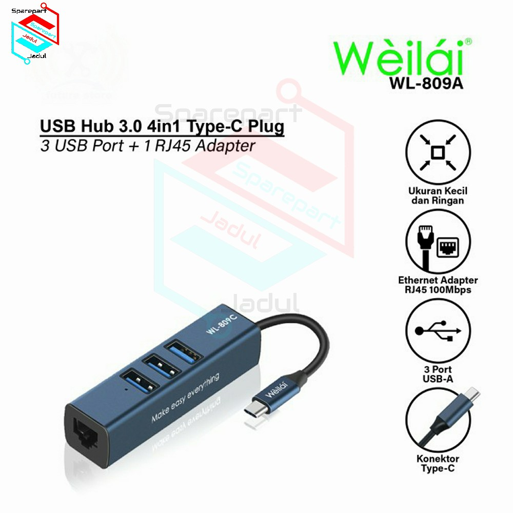 Weilai WL-809C USB HUB 4 in 1 ปลั๊ก USB-C USB3.0 + อะแดปเตอร์ RJ45 P1581