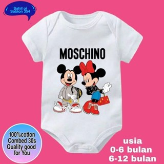 MOSCHINO ชุดจัมเปอร์ จัมเปอร์ บอดี้สูท ผ้าฝ้าย ลาย MICKEY &amp; MINNIE MOUSE สําหรับเด็กผู้ชาย ผู้หญิง 30s