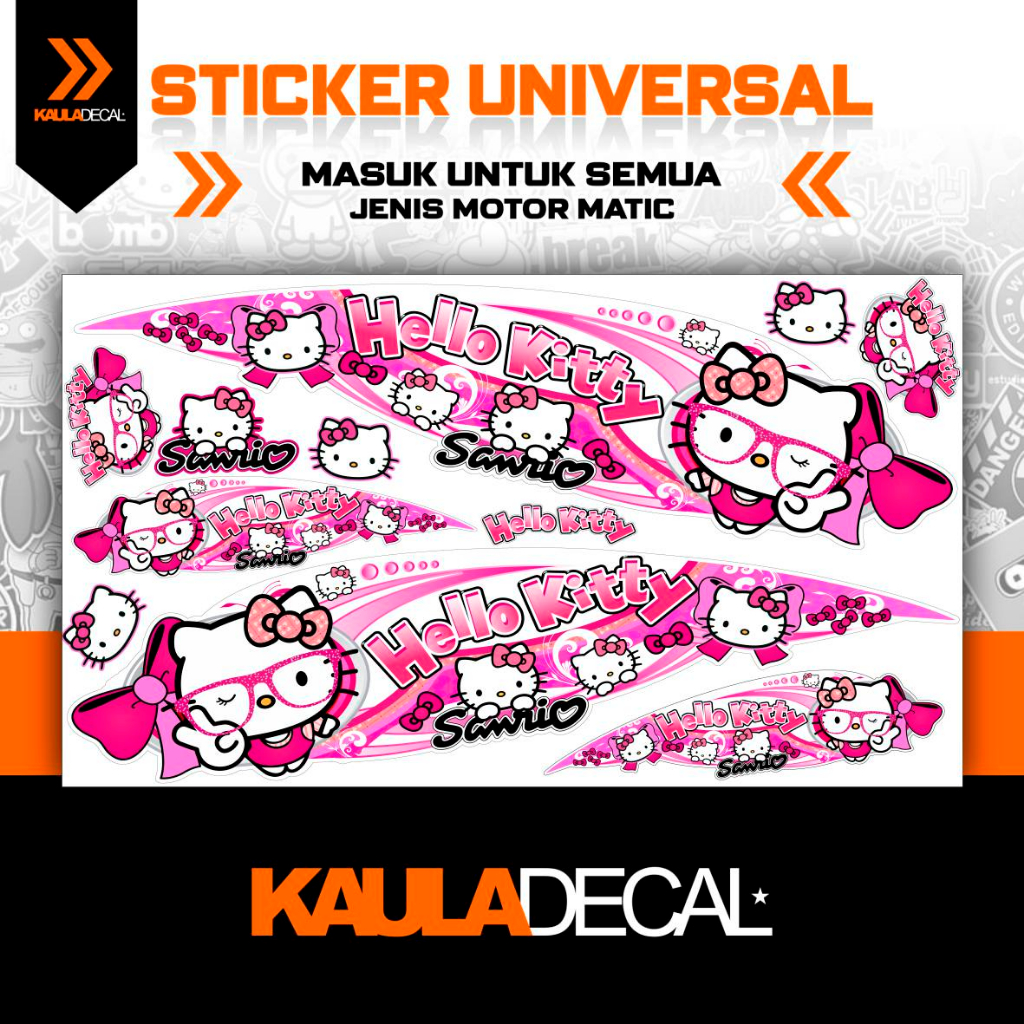 สติ๊กเกอร์แถบรถจักรยานยนต์ ALL MATIC MOTIF 83 / UNIVERSAL MATIC / สติ๊กเกอร์ / BEAT / VARIO / SCOOPY / MIO / FINO / AEROX / SUZUKI NEX / LEXI / NMAX / PCX / FAZIO / FREEGO / FILANO / ฯลฯ / สวัสดี คิตตี้
