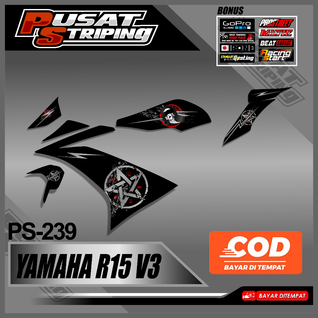 (PS-239) ใหม่ล่าสุด & COOL STICKER TRANSPARENT STRIPING YAMAHA R15 V3 VARIATION LADY SANNIC VIRAL