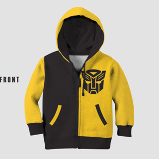 เสื้อแจ็กเก็ต แบบนิ่ม พิมพ์ลายโลโก้ Bumblebee Transformers แบบหนา สําหรับเด็ก