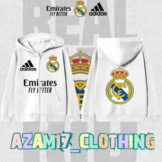 เสื้อแจ็กเก็ต มีฮู้ด แต่งซิป ลายทีมฟุตบอล Real Madrid FC สําหรับเด็กผู้ชาย และเด็กผู้หญิง