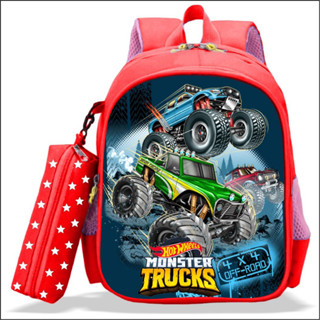 กระเป๋าเป้สะพายหลัง กระเป๋านักเรียน พิมพ์ลายตัวอักษร MONSTER TRUCK คุณภาพดี สําหรับเด็กอนุบาล และประถม