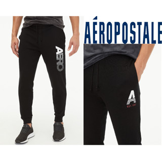 AEROPOSTALE  กางเกงวอร์มขายาว ผ้าฟลีซ คุณภาพสูง สีดํา สําหรับผู้ชาย