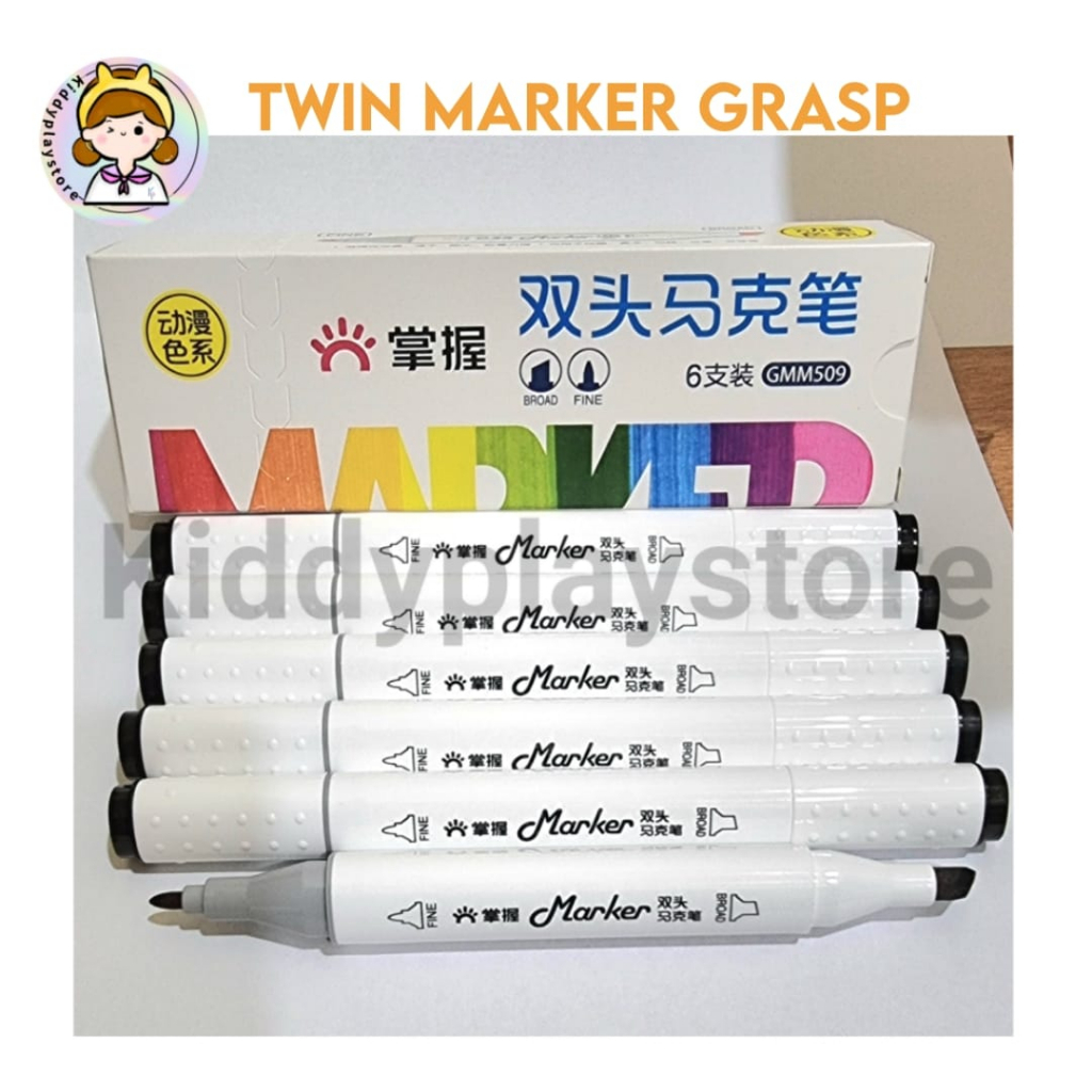 [PRICE PER 1PCS] Grasp Twin Marker สีดํา / Grasp Black Thickener Premium Double Tip Marker