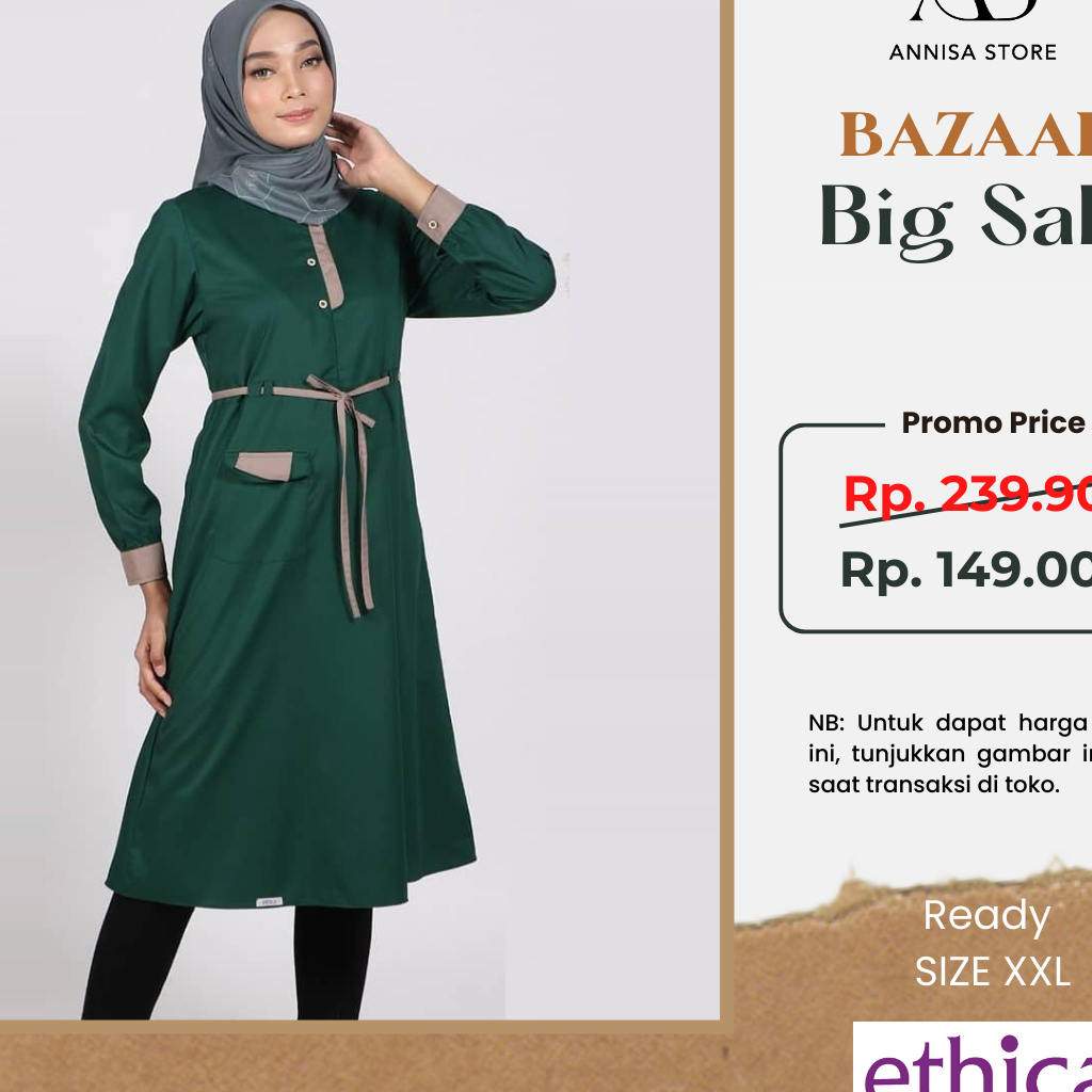 HIJAU KATUN WHOLESALE CENTER สําหรับแบรนด์ผู้หญิง TUNICS ETHICA MEGUMI 01 ขวดสีเขียว/แบรนด์เดิม VALD