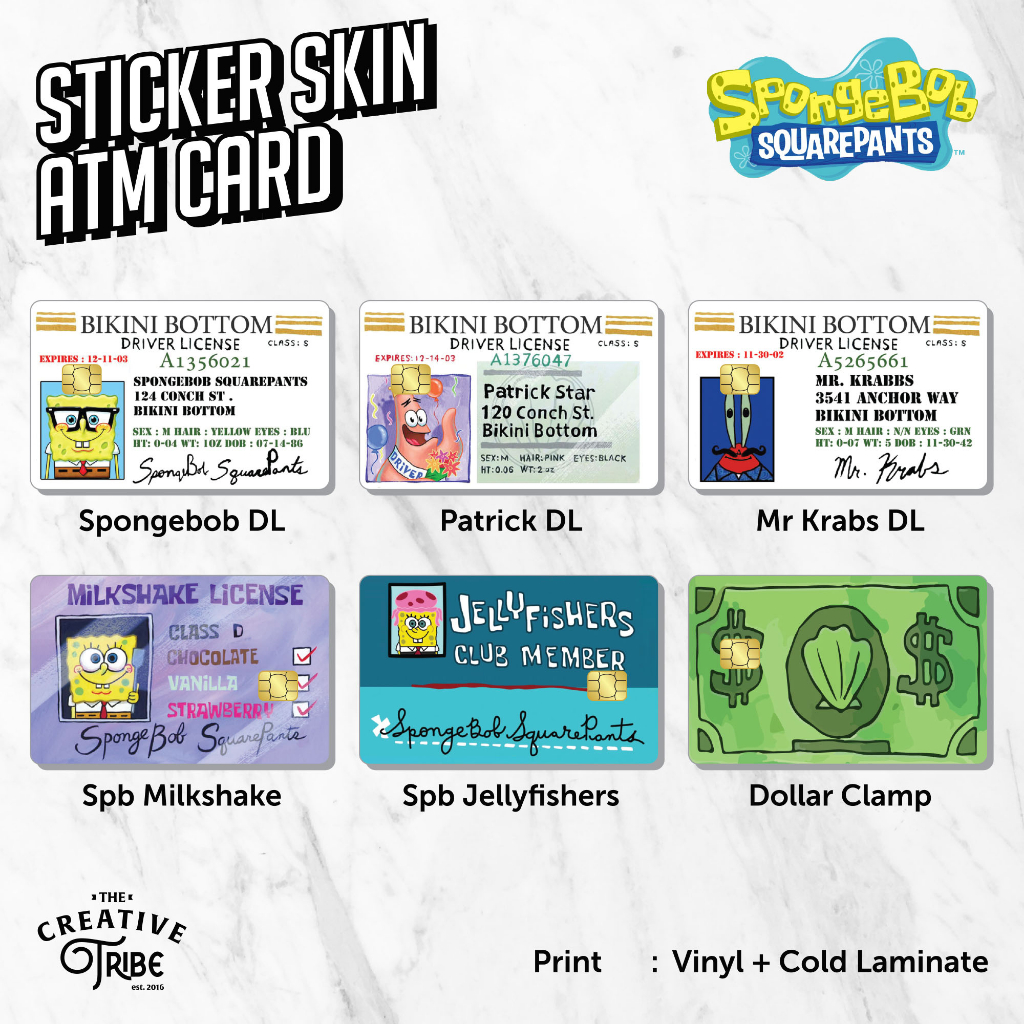 สติกเกอร์การ์ดเกม Spongebob - ATM Vinyl Debit Credit Emoney Flazz Sticker