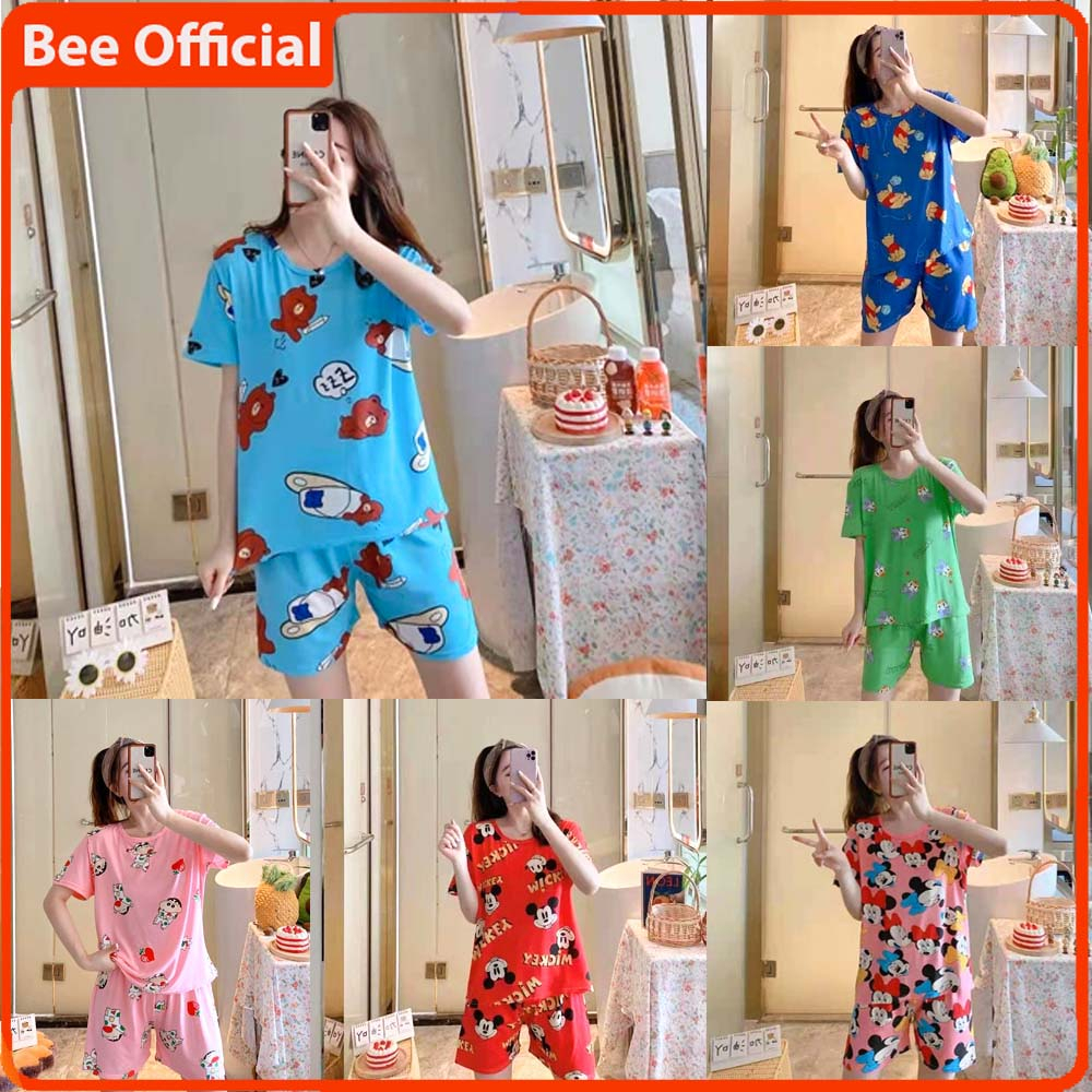 Bee - Women& 39;s Clothing Women& 39;s ชุดนอนชุดนอนแขนสั้นลายการ์ตูน Chase Pattern