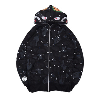 A BATHING APE เสื้อกันหนาว มีฮู้ด มีซิป ลายพราง สีดํา