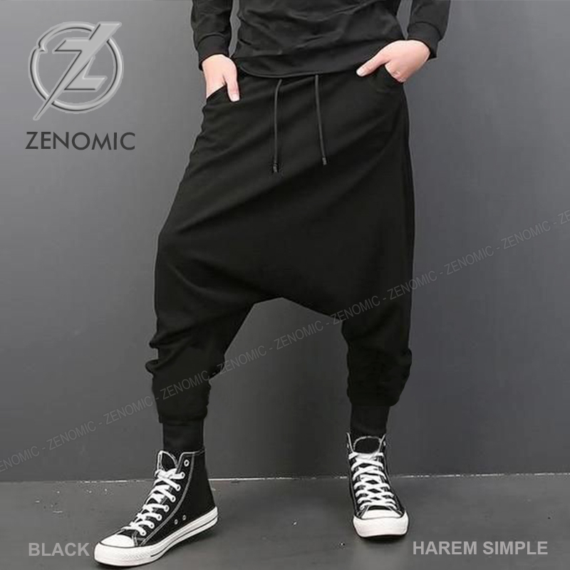 Zenomic จ็อกเกอร์ฮาเร็มผู้ชายสไตล์เกาหลีสีดํา