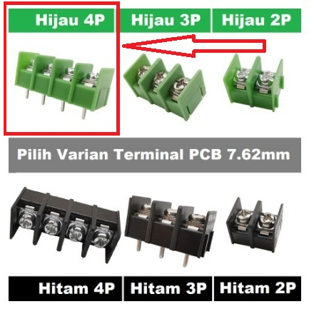 HIJAU PCB Terminal Block 4 Pin Pole Block Pitch 7.62mm KF7.62 KF 7.62 - สีเขียว 4P