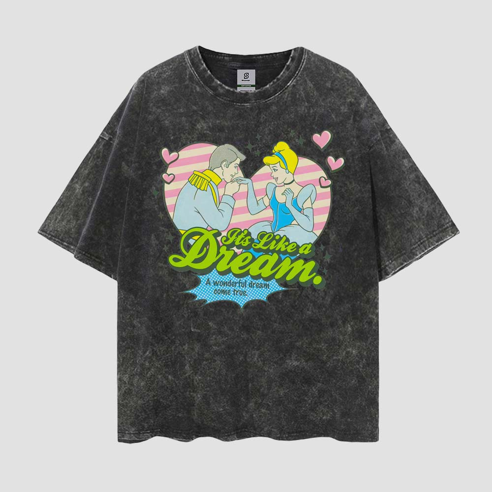 Princess Cinderella It& 39;s Like A Dream เสื้อยืดวินเทจสไตล์ Oversize Washed Tee