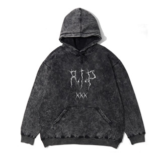 เสื้อกันหนาว มีฮู้ด มีซิป โลหะ สีเทา สําหรับผู้ชาย XXX MOTIF